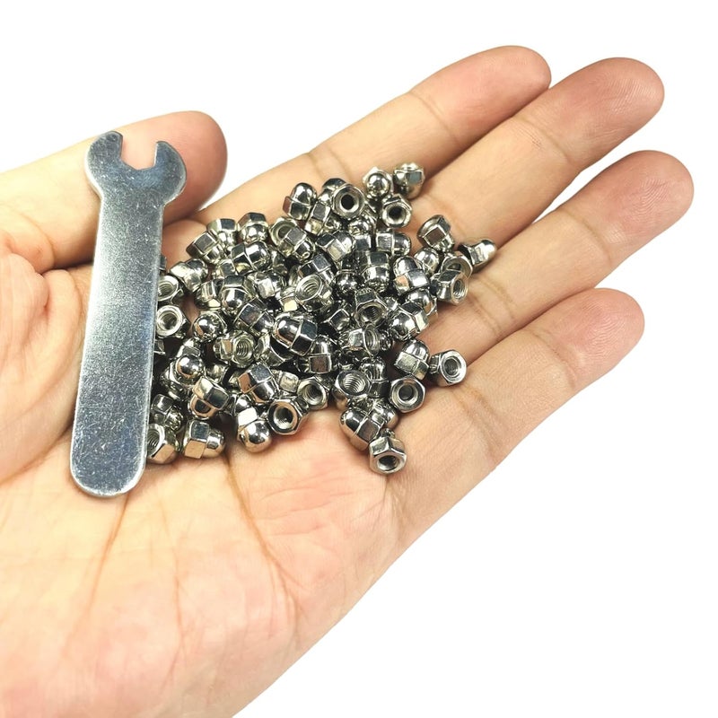 ZDingTech 100pcs M3-0.5 Acorn Cap Nuts,M3-0.5 Cap Nuts,Acorn Hex Cap Dome Head Nuts,Dome Nuts,304 Stainless Steel Acorn Nuts,Hardware Nuts,18-8,Bright Finish with Open End Wrench - Image 3